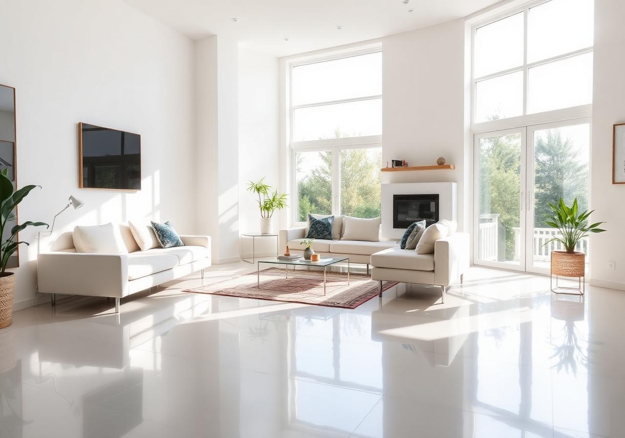 Spotless modern living room cleaned by Finjob